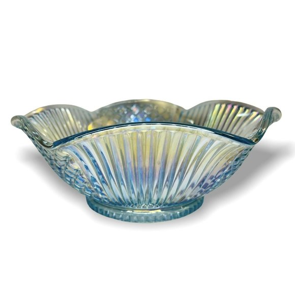 Imperial Lenox Starfire Carnival Horizon Blue Diamond Ribbed Iridescent Bowl 10